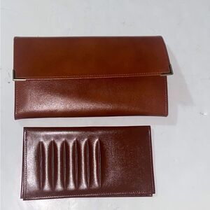 VTG,Princess Garden Brown Leather Wallet Checkbook Holder Credited Card Coins